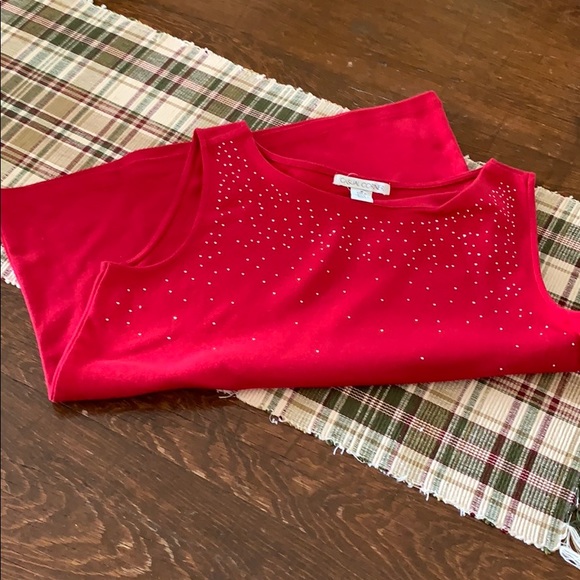 Casual Corner Cotton Sleeveless Top w/Bling Medium - Picture 2 of 5